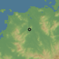 Shaded relief of the 55 km around Miyata, drawn from the GMTED2010 grid