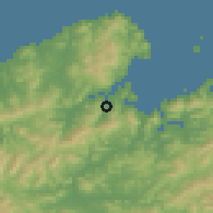 Shaded relief of the 55 km around Miyazu, drawn from the GMTED2010 grid