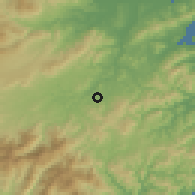 Shaded relief of the 55 km around Bungoono, drawn from the GMTED2010 grid