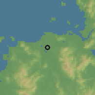 Shaded relief of the 55 km around Mizumaki, drawn from the GMTED2010 grid