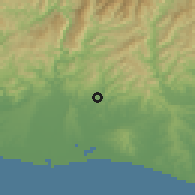 Shaded relief of the 55 km around Mori, drawn from the GMTED2010 grid