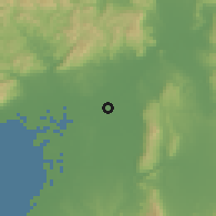 Shaded relief of the 55 km around Moriguchi, drawn from the GMTED2010 grid