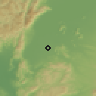 Shaded relief of the 55 km around Moriyama, drawn from the GMTED2010 grid
