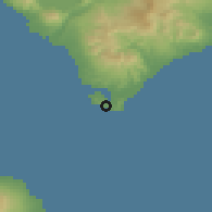 Shaded relief of the 52 km around Muroran, drawn from the GMTED2010 grid