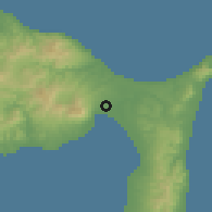 Shaded relief of the 53 km around Mutsu, drawn from the GMTED2010 grid