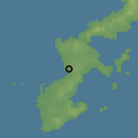 Shaded relief of the 57 km around Chatan, drawn from the GMTED2010 grid