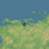 Shaded relief of the 55 km around Nagato, drawn from the GMTED2010 grid