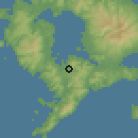 Shaded relief of the 56 km around Nagayo, drawn from the GMTED2010 grid