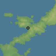 Shaded relief of the 57 km around Nago, drawn from the GMTED2010 grid