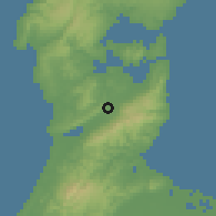 Shaded relief of the 54 km around Nakanoto, drawn from the GMTED2010 grid