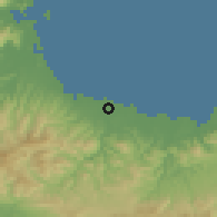Shaded relief of the 55 km around Nakatsu, drawn from the GMTED2010 grid