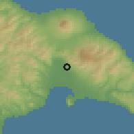 Shaded relief of the 53 km around Nanae, drawn from the GMTED2010 grid