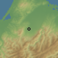 Shaded relief of the 54 km around Nanto, drawn from the GMTED2010 grid