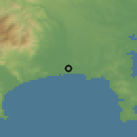 Shaded relief of the 55 km around Chigasaki, drawn from the GMTED2010 grid