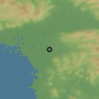Shaded relief of the 55 km around Chikugo, drawn from the GMTED2010 grid