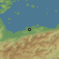 Shaded relief of the 55 km around Niihama, drawn from the GMTED2010 grid