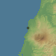 Shaded relief of the 54 km around Nikaho, drawn from the GMTED2010 grid