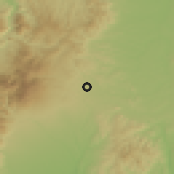 Shaded relief of the 54 km around Nishigo, drawn from the GMTED2010 grid
