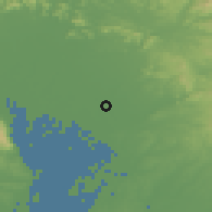 Shaded relief of the 55 km around Nishiharu, drawn from the GMTED2010 grid