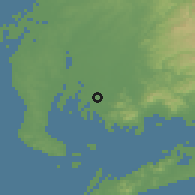Shaded relief of the 55 km around Nishio, drawn from the GMTED2010 grid