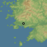 Shaded relief of the 55 km around Ainan, drawn from the GMTED2010 grid
