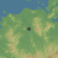 Shaded relief of the 55 km around Nōgata, drawn from the GMTED2010 grid