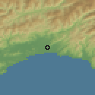 Shaded relief of the 55 km around Noichi, drawn from the GMTED2010 grid