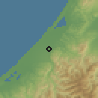 Shaded relief of the 54 km around Nonoichi, drawn from the GMTED2010 grid