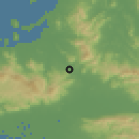 Shaded relief of the 55 km around Chikushino, drawn from the GMTED2010 grid