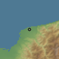 Shaded relief of the 54 km around Nyūzen, drawn from the GMTED2010 grid