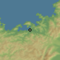 Shaded relief of the 55 km around Obama, drawn from the GMTED2010 grid