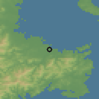 Shaded relief of the 55 km around Obata, drawn from the GMTED2010 grid