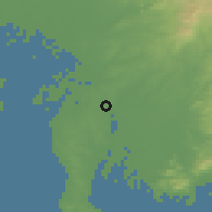 Shaded relief of the 55 km around Ōbu, drawn from the GMTED2010 grid