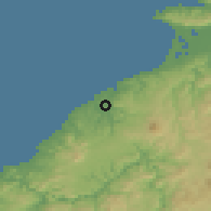 Shaded relief of the 55 km around Oda, drawn from the GMTED2010 grid