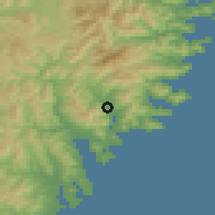 Shaded relief of the 54 km around Ōfunato, drawn from the GMTED2010 grid