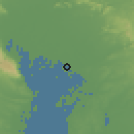 Shaded relief of the 55 km around Ōharu, drawn from the GMTED2010 grid