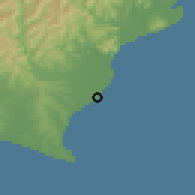 Shaded relief of the 55 km around Ōigawa, drawn from the GMTED2010 grid
