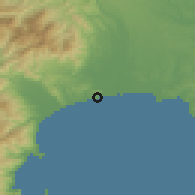 Shaded relief of the 55 km around Ōiso, drawn from the GMTED2010 grid