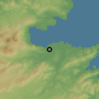 Shaded relief of the 55 km around Oita, drawn from the GMTED2010 grid