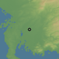 Shaded relief of the 55 km around Chiryu, drawn from the GMTED2010 grid