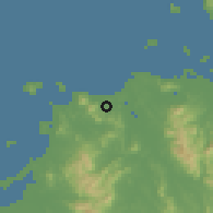 Shaded relief of the 55 km around Okagaki, drawn from the GMTED2010 grid