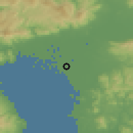 Shaded relief of the 55 km around Ōkawa, drawn from the GMTED2010 grid