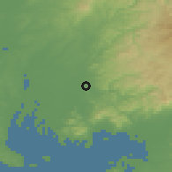 Shaded relief of the 55 km around Okazaki, drawn from the GMTED2010 grid