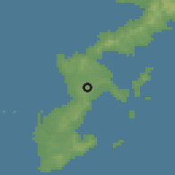 Shaded relief of the 57 km around Okinawa, drawn from the GMTED2010 grid