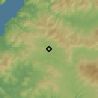 Shaded relief of the 56 km around Ōkuchi, drawn from the GMTED2010 grid