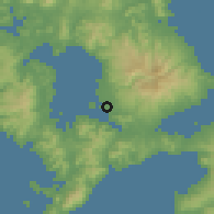 Shaded relief of the 56 km around Ōmura, drawn from the GMTED2010 grid