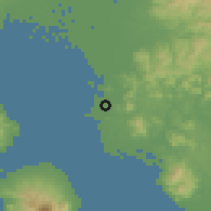 Shaded relief of the 55 km around Ōmuta, drawn from the GMTED2010 grid