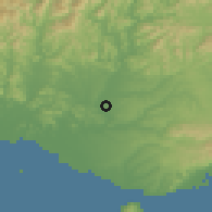 Shaded relief of the 55 km around Ono, drawn from the GMTED2010 grid