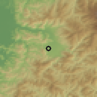 Shaded relief of the 55 km around Ōno, drawn from the GMTED2010 grid
