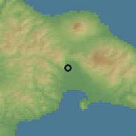 Shaded relief of the 53 km around Ono, drawn from the GMTED2010 grid